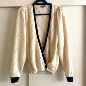 Elegant Cream Cardigan with Black Trim